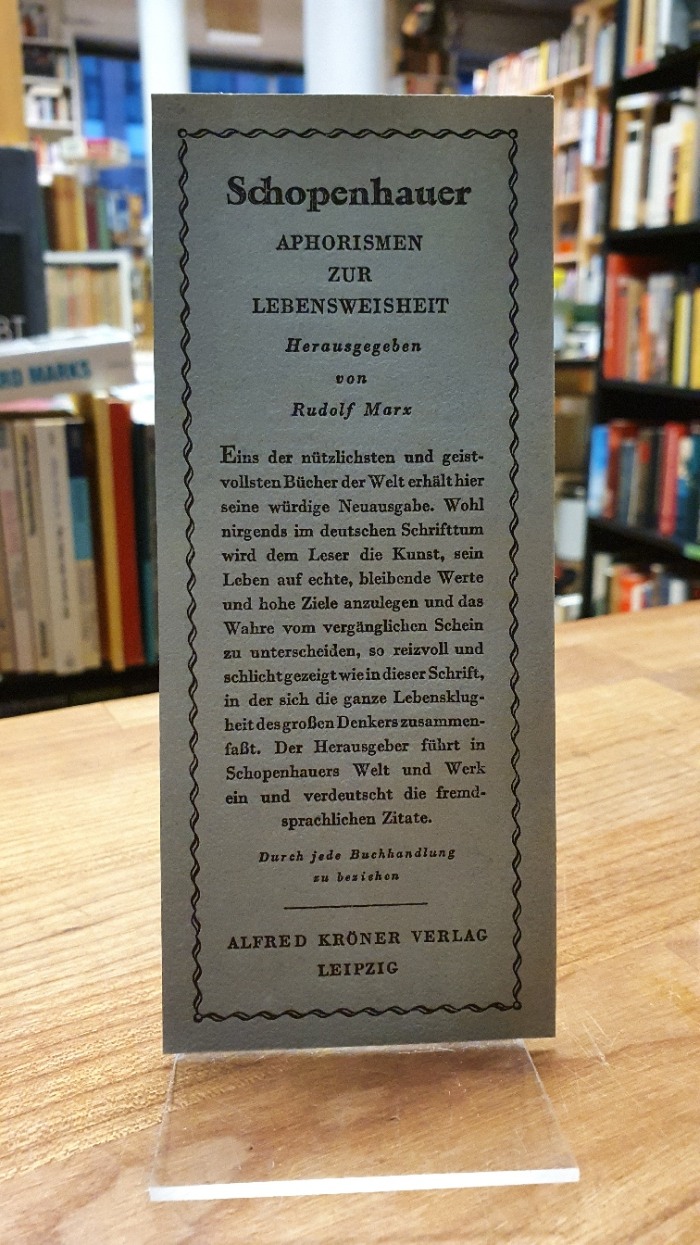 Schopenhauer, original Verlagswerbung Philosophie: Schopenhauer ’Aphorismen zur