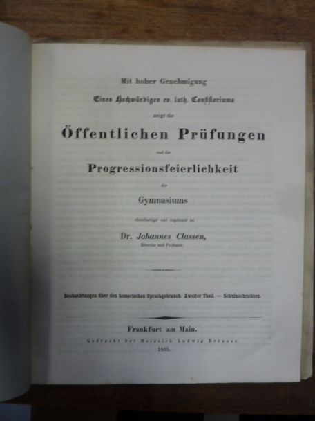 Classen, Teil 1. Beobachtungen über den homerischen Sprachgebrauch. Zweiter Teil Classen, Teil 1. Beobachtungen über den homerischen Sprachgebrauch. Zweiter Teil
