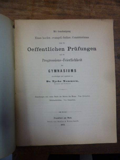 Mommsen, Teil 1. Bemerkungen zum ersten Buche der Satiren des Horaz, Teil 2. Sch
