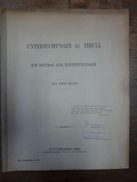 Henning, Untersuchungen zu Tibull,