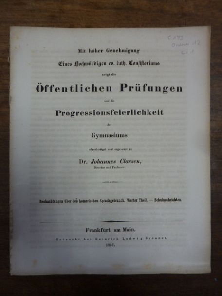 Classen, Teil 1: Beobachtungen über den homerischen Sprachgebrauch, Vierter Teil Classen, Teil 1: Beobachtungen über den homerischen Sprachgebrauch, Vierter Teil