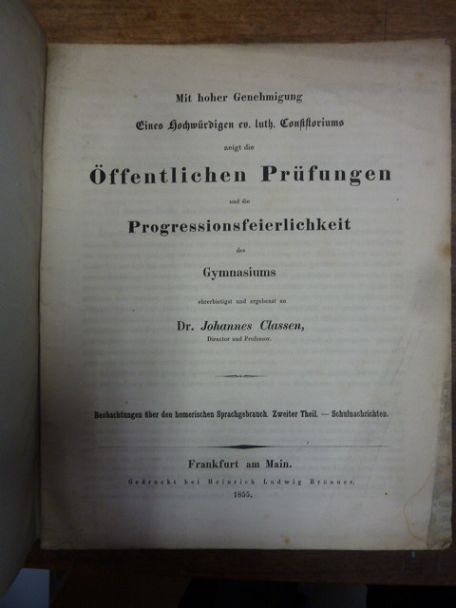 Classen, Teil 1. Beobachtungen über den homerischen Sprachgebrauch. Zweiter Teil Classen, Teil 1. Beobachtungen über den homerischen Sprachgebrauch. Zweiter Teil