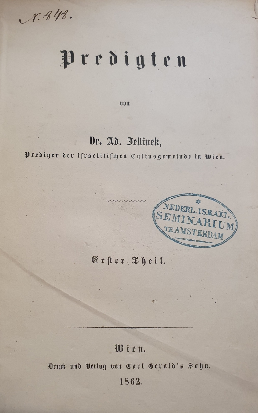 Jellinek, Predigten – Erster Teil, Jellinek, Predigten – Erster Teil,