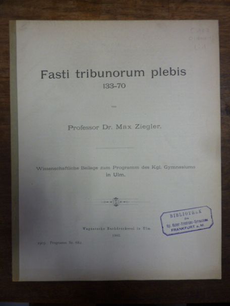 Ziegler, Fasti tribonorum plebis 133 – 70,