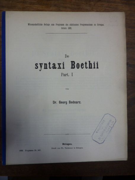 Bednarz, De syntaxi Boethii, Part I,