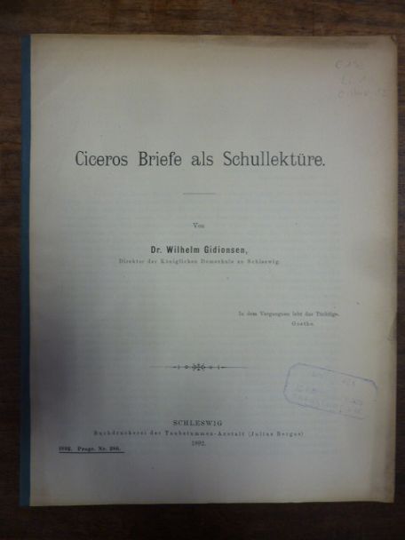 Gidionsen, Ciceros Briefe als Schullektüre, Gidionsen, Ciceros Briefe als Schullektüre,