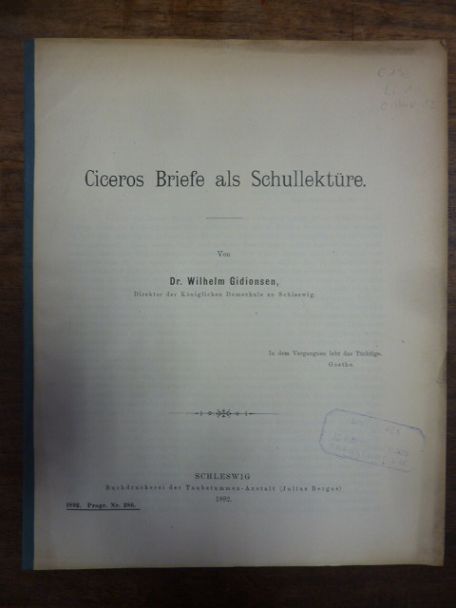 Gidionsen, Ciceros Briefe als Schullektüre,