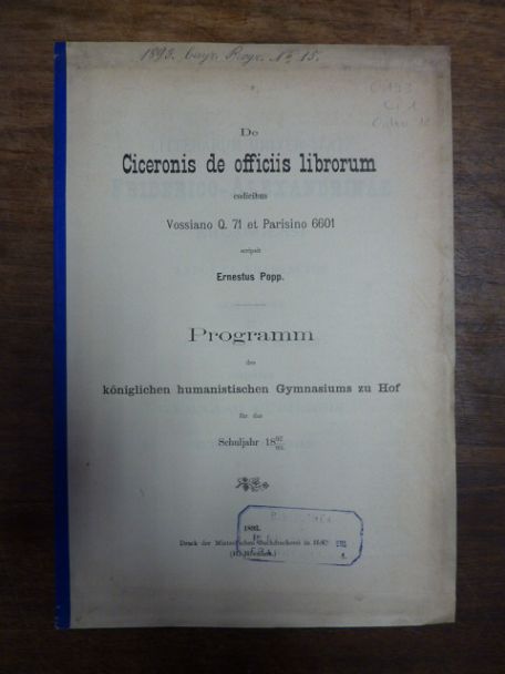 Popp, De Ciceronis de officiis librorum codicibus Vossiano Q. 71 et Parisino 660 Popp, De Ciceronis de officiis librorum codicibus Vossiano Q. 71 et Parisino 660