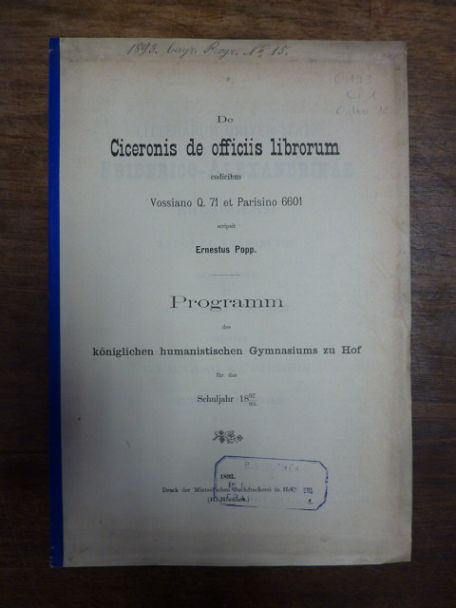 Popp, De Ciceronis de officiis librorum codicibus Vossiano Q. 71 et Parisino 660