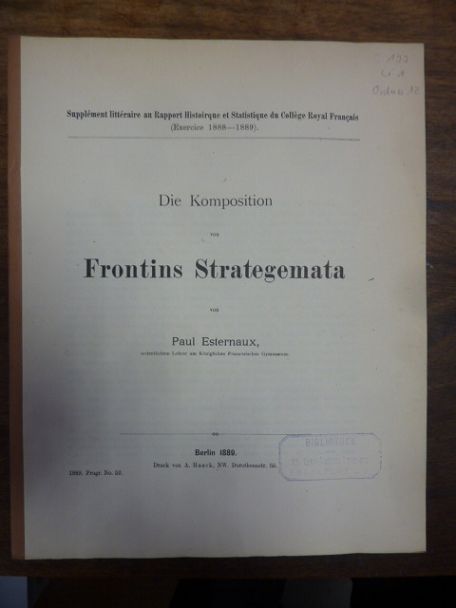 Esternaux, Die Komposition von Frontins Strategemata, Esternaux, Die Komposition von Frontins Strategemata,