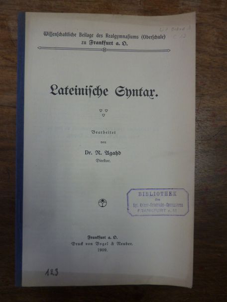 Agahd, Lateinische Syntax, Agahd, Lateinische Syntax,