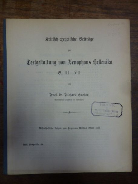 Großer, Kritisch-Exegetische Beiträge zur Textgestaltung von Xenophons Hellenika