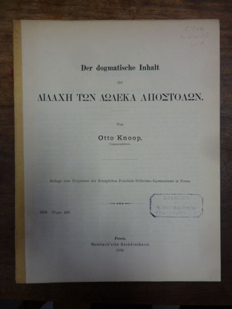 Knoop, Der dogmatische Inhalt oder Didache ton dedeka apostolon,