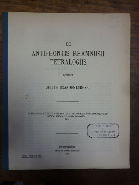 Brandenburger, De Antiphontis Rhamnusii Tetralogiis,