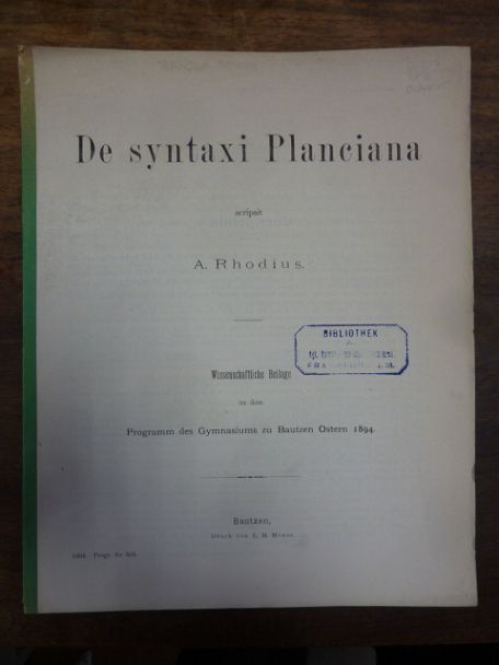 Rhodius, De syntaxi Planciana,