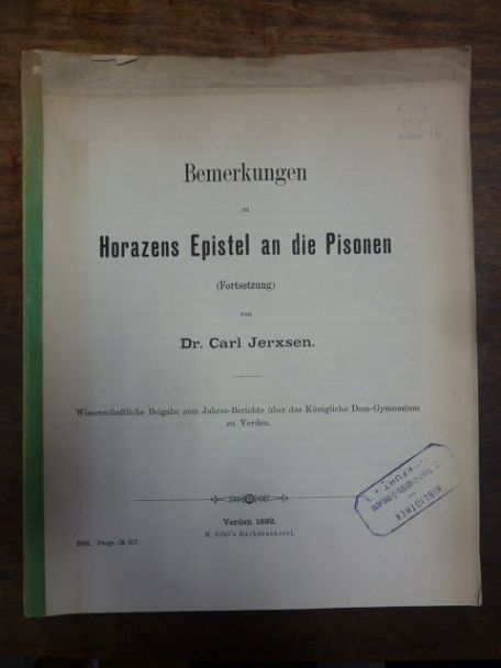 Jerxsen, Bemerkungen zu Horazens Epistel an die Pisonen (Fortsetzung),