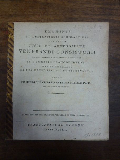 Matthiä, Friedrich , Praemittuntur observationes nonnullae in Senecae Epistolas,