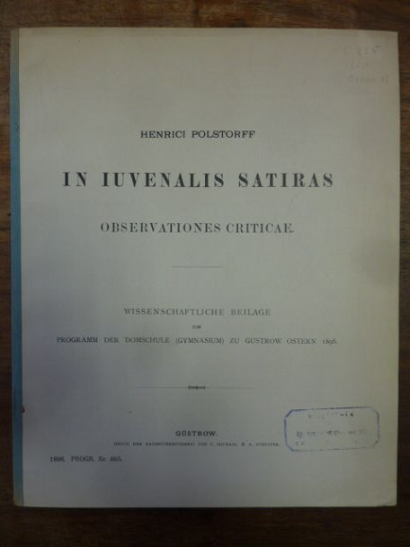 Polstorff, In iuvenalis satiras, observationes criticae, Polstorff, In iuvenalis satiras, observationes criticae,