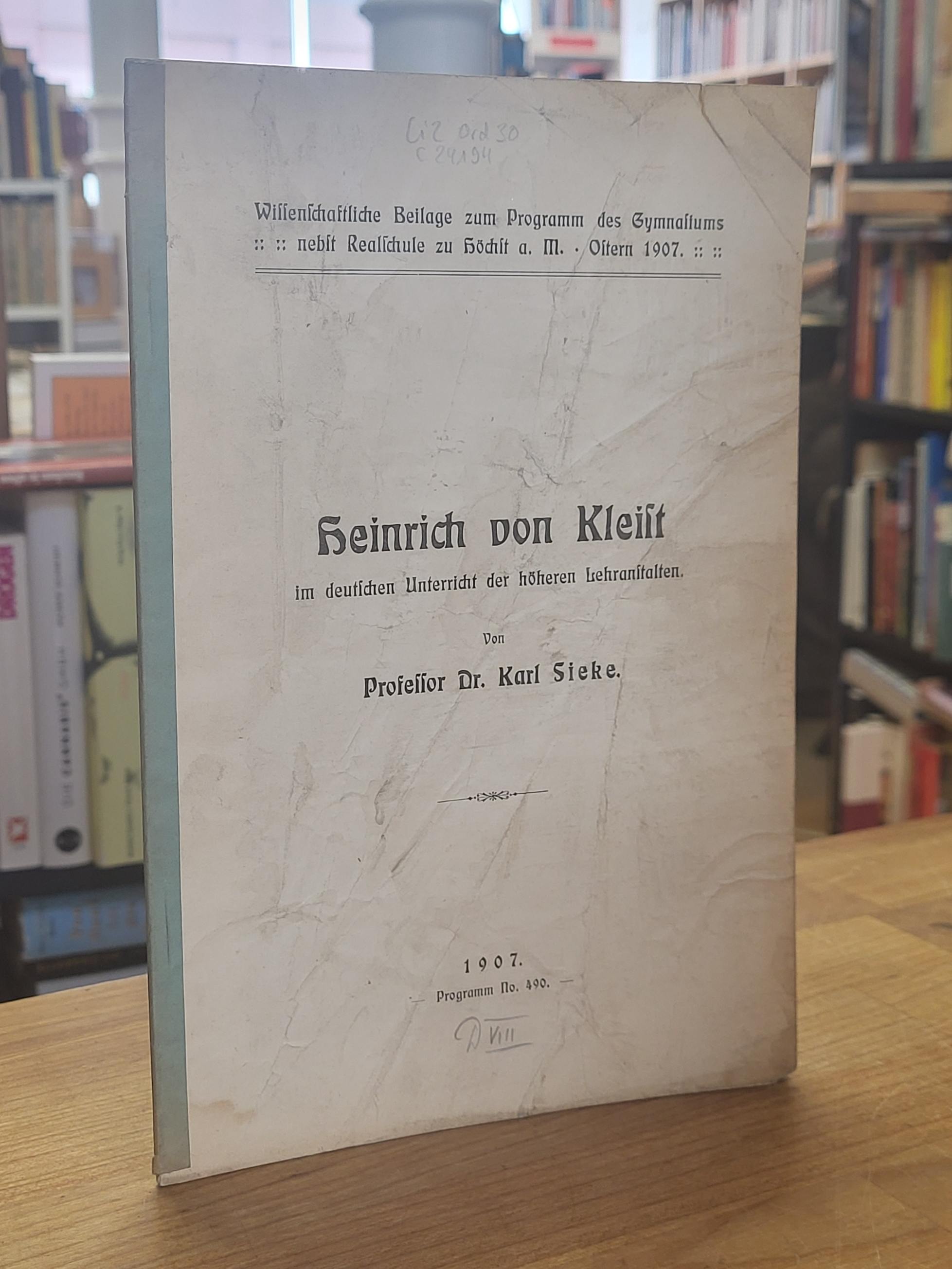 Kleist, Heinrich von Kleist im deutschen Unterricht der höheren Lehranstalten, Kleist, Heinrich von Kleist im deutschen Unterricht der höheren Lehranstalten,