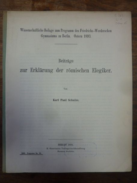 Schulze, Beiträge zur Erklärung der römischen Elegiker,