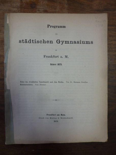Genthe, Teil 1: Ueber den etruskischen Tauschhandel nach dem Norden, Teil 2: Sch Genthe, Teil 1: Ueber den etruskischen Tauschhandel nach dem Norden, Teil 2: Sch