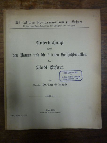 Krauth, Untersuchung über den Namen und die ältesten Geschichtsquellen der Stadt