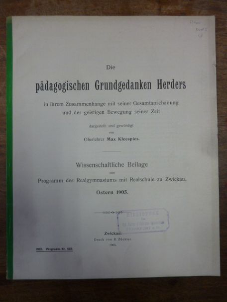 Herder, Die pädagogischen Grundgedanken Herders in ihrem Zusammenhang mit seiner