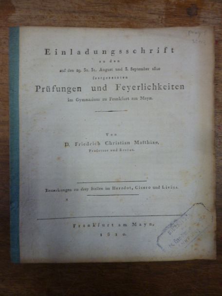 Matthiae, Bemrkungen zur drey Stellen im Herodot, Cicero und Livius, Matthiae, Bemrkungen zur drey Stellen im Herodot, Cicero und Livius,