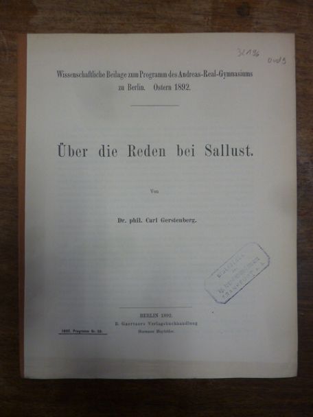 Sallust / Gerstenberg, Über die Reden bei Sallust