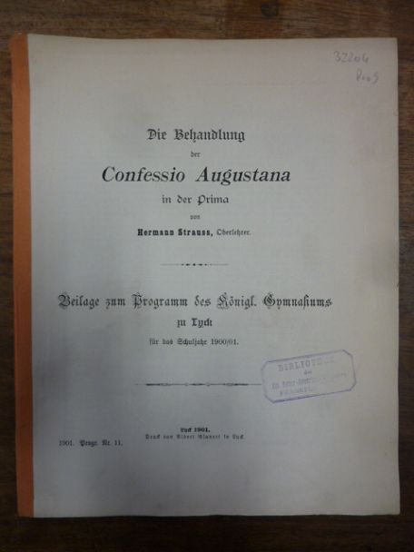 Strauss, Die Behandlung der Confessio Augustana in der Prima,