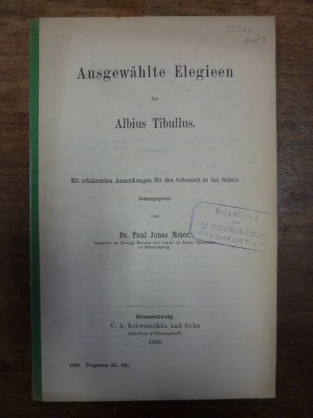 Meier, Ausgewählte Elegieen des Albius Tibullus – Mit erklärenden Anmerkungen fü
