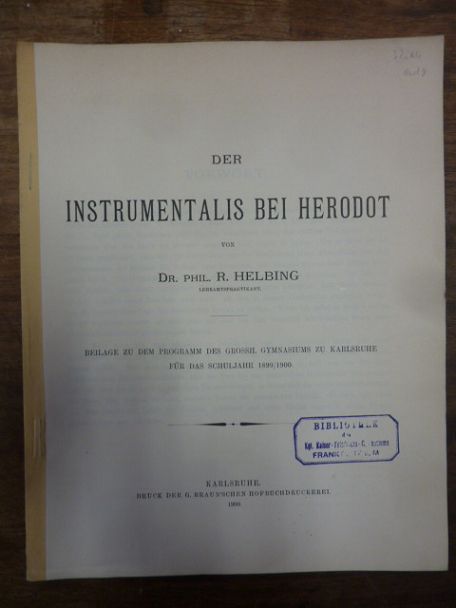 Herodot / Helbing, Der Instrumentalis bei Herodot, Herodot / Helbing, Der Instrumentalis bei Herodot,