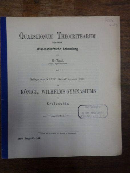 Theokritos / Traut, Quaestionum Theocritearum – Wissenschaftliche Abhandlung,
