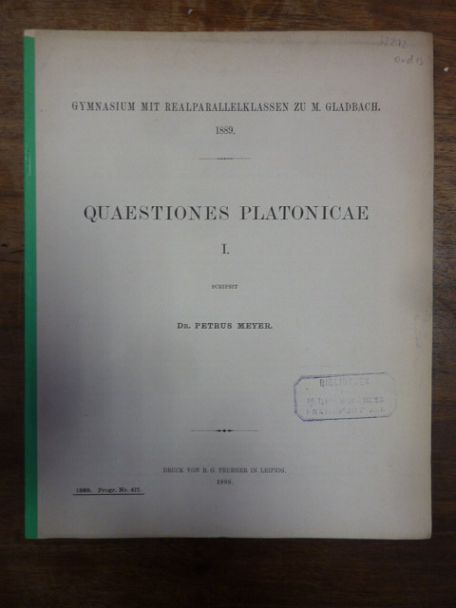 Platon / Meyer, Quaestiones Platonicae I,
