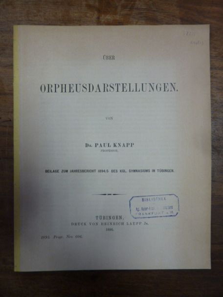 Knapp, Über Orpheusdarstellungen, Knapp, Über Orpheusdarstellungen,