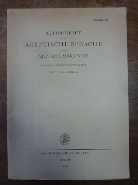 Hintze, Zeitschrift für ägyptische Sprache und Altertumskunde [ZÄS], Band 106, 1