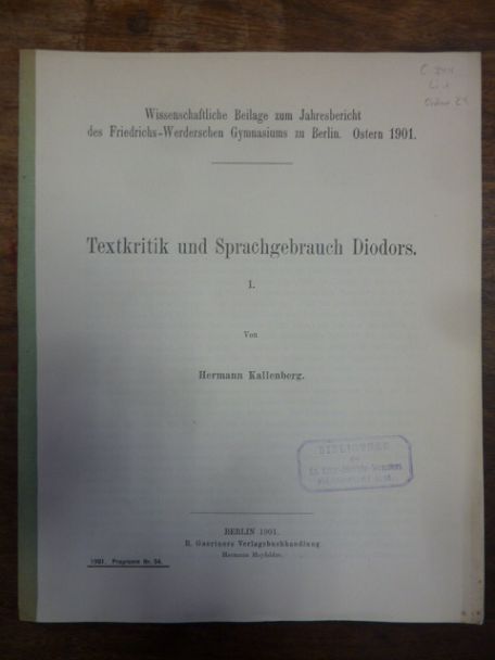 Diodor / Kallenberg, Textkritik und Sprachgebrauch Diodors,