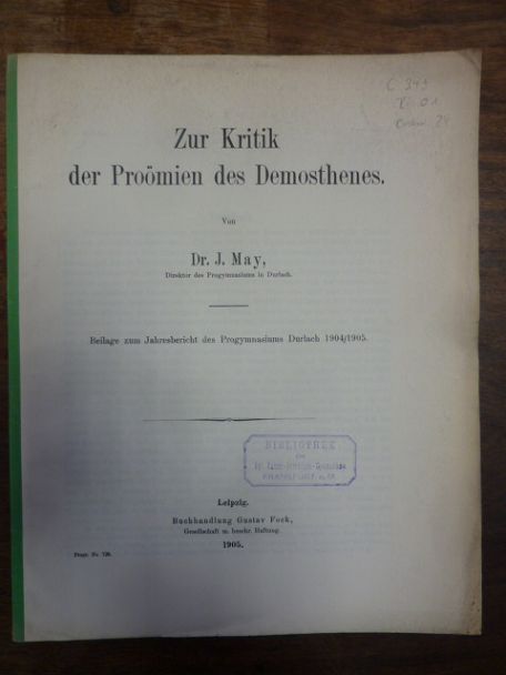 Demosthenes / May, Zur Kritik der Proömien des Demosthenes,