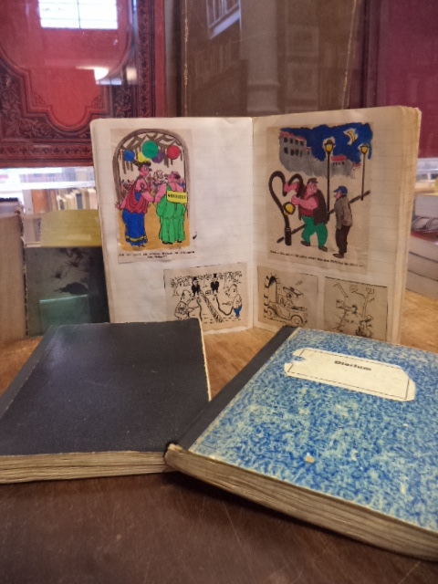 Cartoons der 50er Jahre, Drei (3) Bücher voll mit eingeklebten Cartoons, Witzen Cartoons der 50er Jahre, Drei (3) Bücher voll mit eingeklebten Cartoons, Witzen