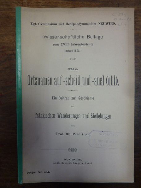 Vogt, Die Ortsnamen auf -scheid und -auel (ohl) – Ein Beitrag zur Geschichte der Vogt, Die Ortsnamen auf -scheid und -auel (ohl) – Ein Beitrag zur Geschichte der