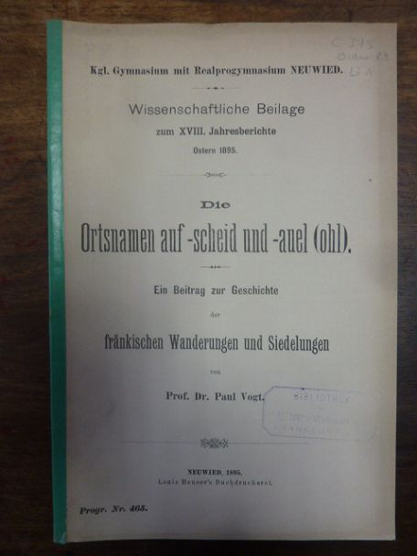 Vogt, Die Ortsnamen auf -scheid und -auel (ohl) – Ein Beitrag zur Geschichte der