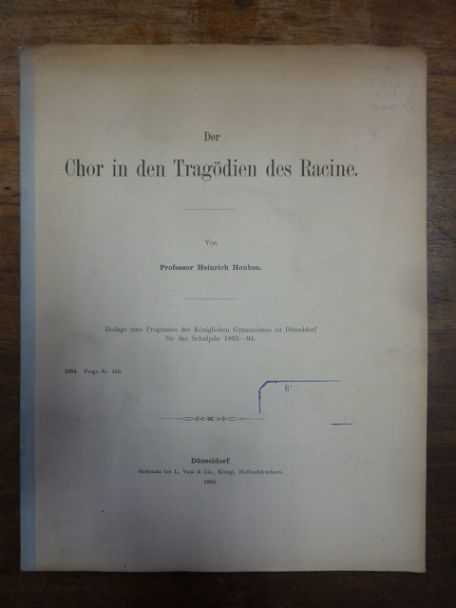 Houben, Der Chor in den Tragödien des Racine,