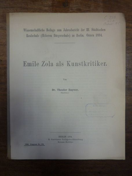 Engwer, Emil Zola als Kunstkritiker,