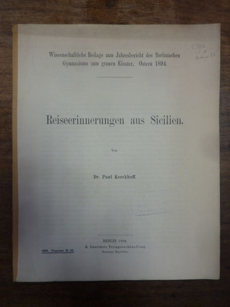 Kerckhoff, Reiseerinnerungen aus Sicilien,