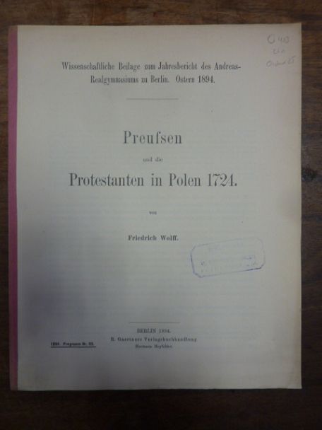 Wolff, Preussen und die Protestanten in Polen 1724,
