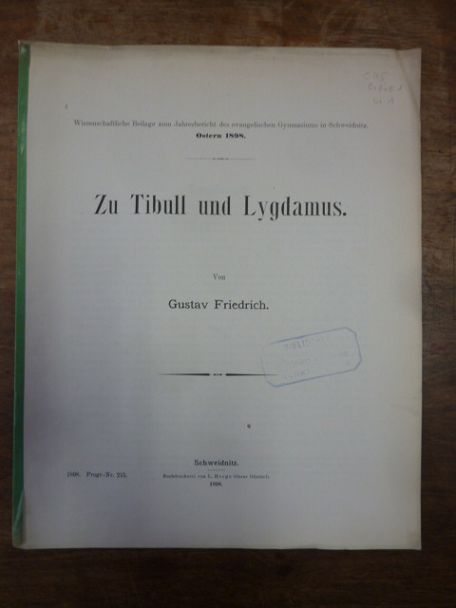 Friedrich, Zu Tibull und Lygdamus,