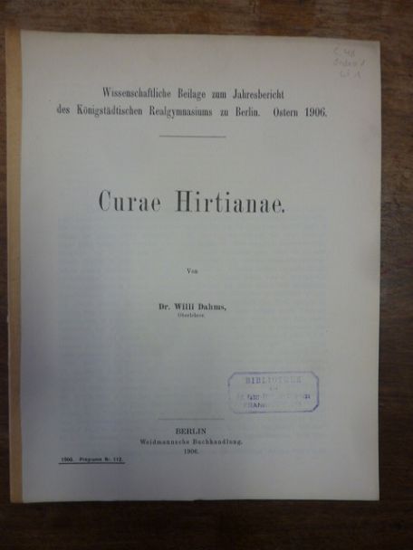 Dahms, Curae Hirtianae, Dahms, Curae Hirtianae,