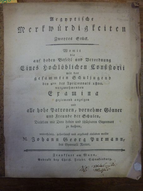 Purmann, Aegyptische Merkwürdigkeiten – Zweites Stück, Purmann, Aegyptische Merkwürdigkeiten – Zweites Stück,