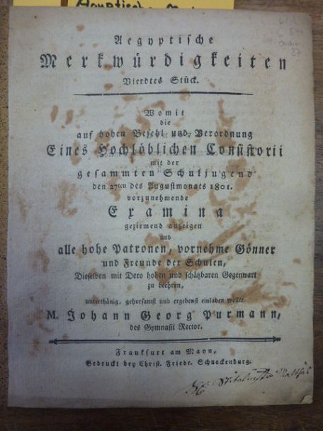 Purmann, Aegyptische Merkwürdigkeiten – viertes Stück, Purmann, Aegyptische Merkwürdigkeiten – viertes Stück,