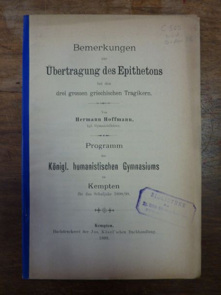 Hoffmann, Bemerkungen zur Übertragung des Epithetons bei den drei grossen griech